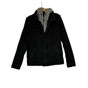 Levis Mens Field Jacket Black Canvas Sherpa Lined Hooded Utility Coat S